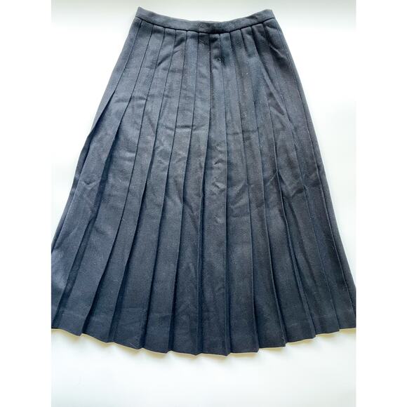 Women's Vintage Black Wool  High Waisted Pleated Midi Skirt - Picture 1 of 6